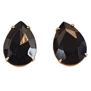 Black Faceted Teardrop Stud Earrings Gold Tone Fashion Jewelry .75" Jewelry